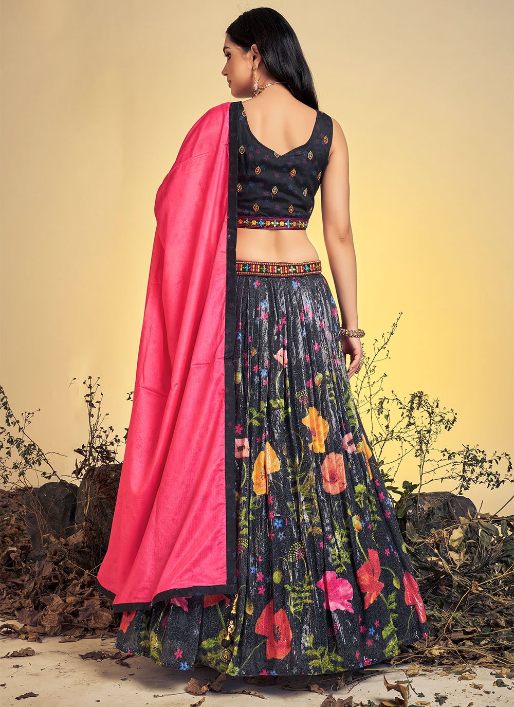 Lehenga Choli Chinon Silk Multi Colour Print Lehenga Choli