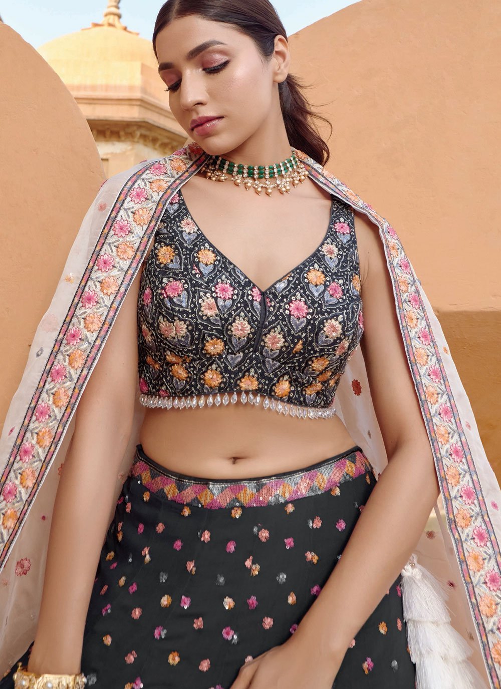 Readymade Lehenga Choli Pure Georgette Multi Colour Embroidered Lehenga Choli