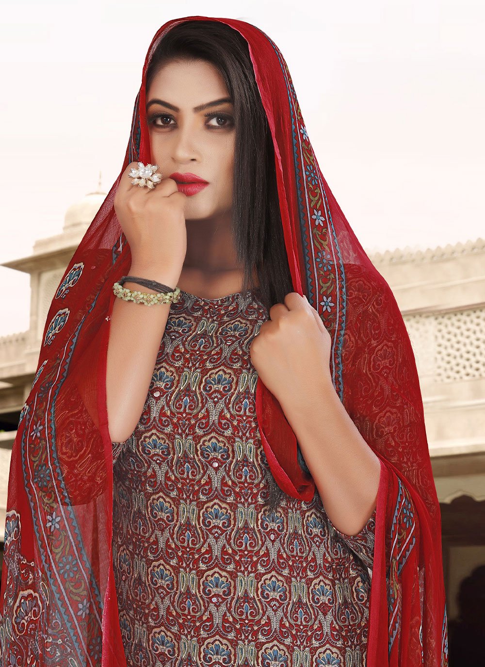 Salwar Suit Pashmina Multi Colour Print Salwar Kameez