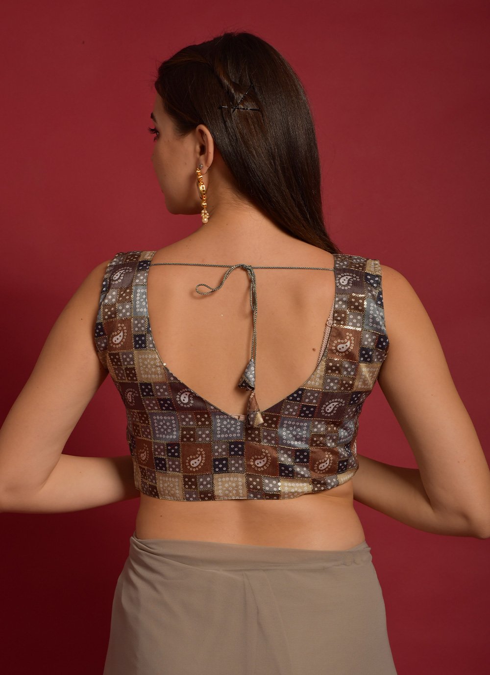 Designer Blouse Satin Multi Colour Embroidered Blouse