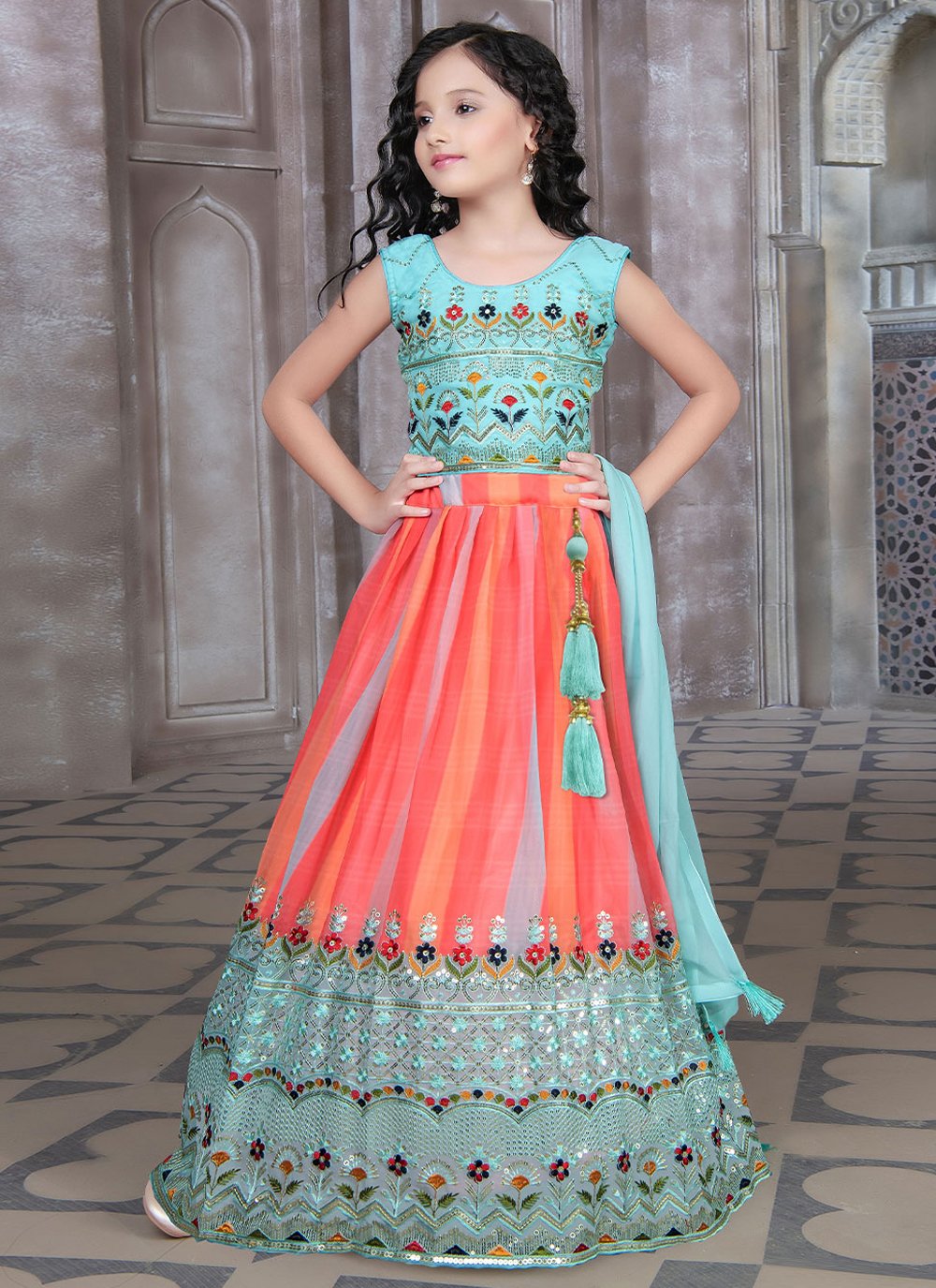 Lehenga Choli Georgette Multi Colour Embroidered Kids