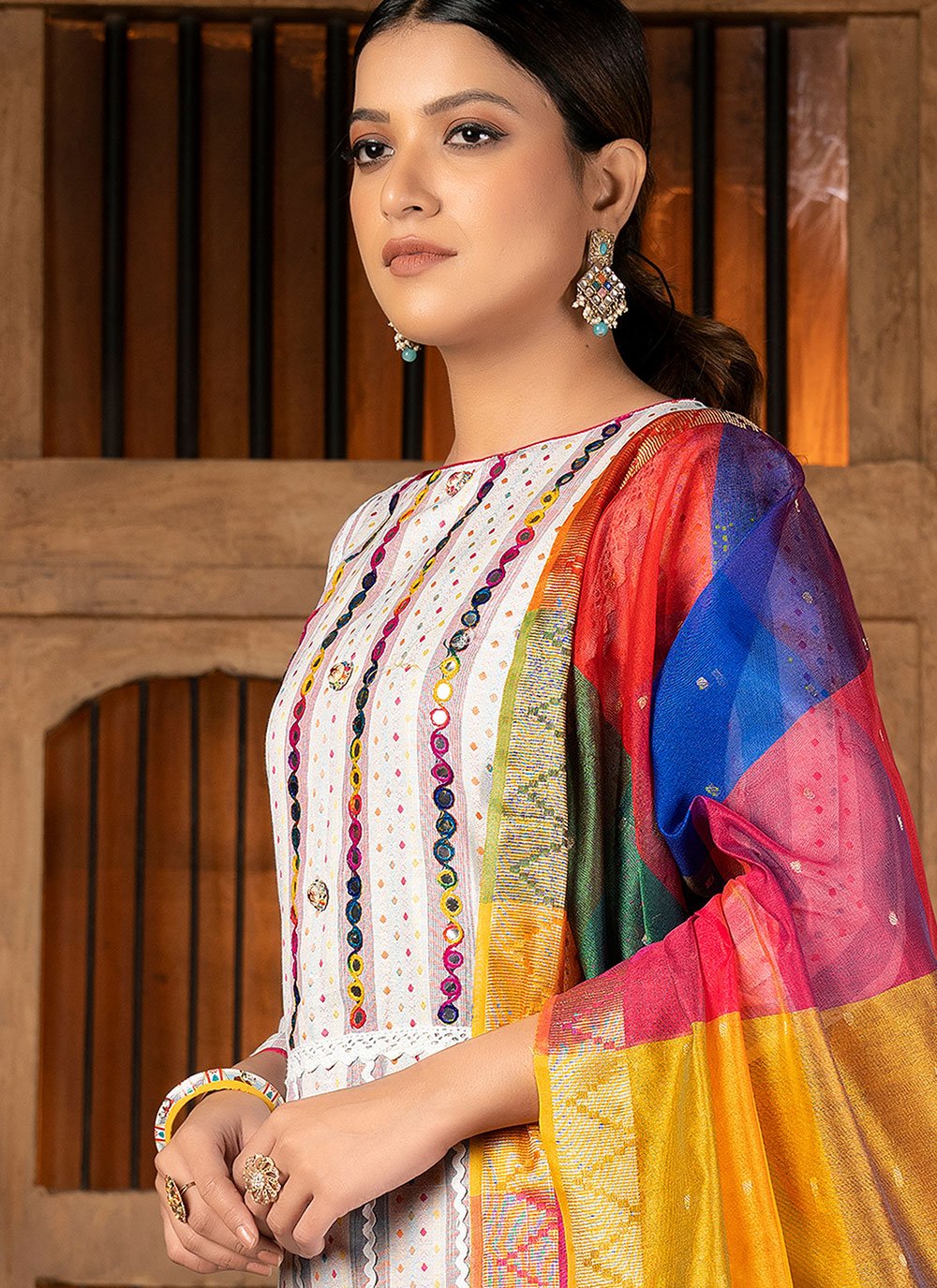 Floor Lenght Salwar Suit Cotton Multi Colour Mirror Salwar Kameez