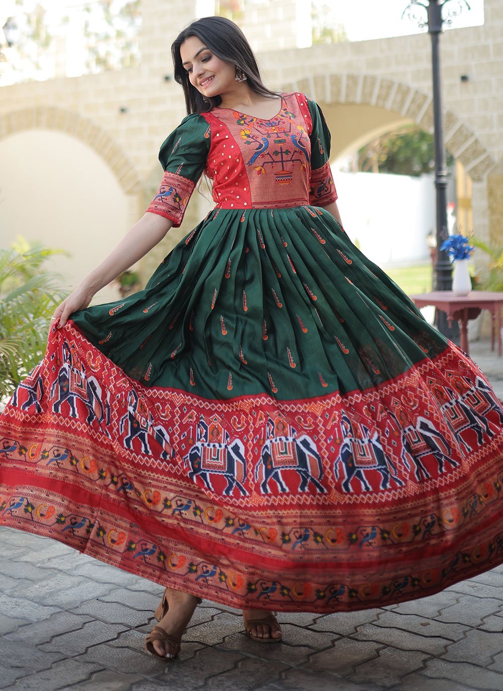 Gown Silk Multi Colour Foil Print Gown