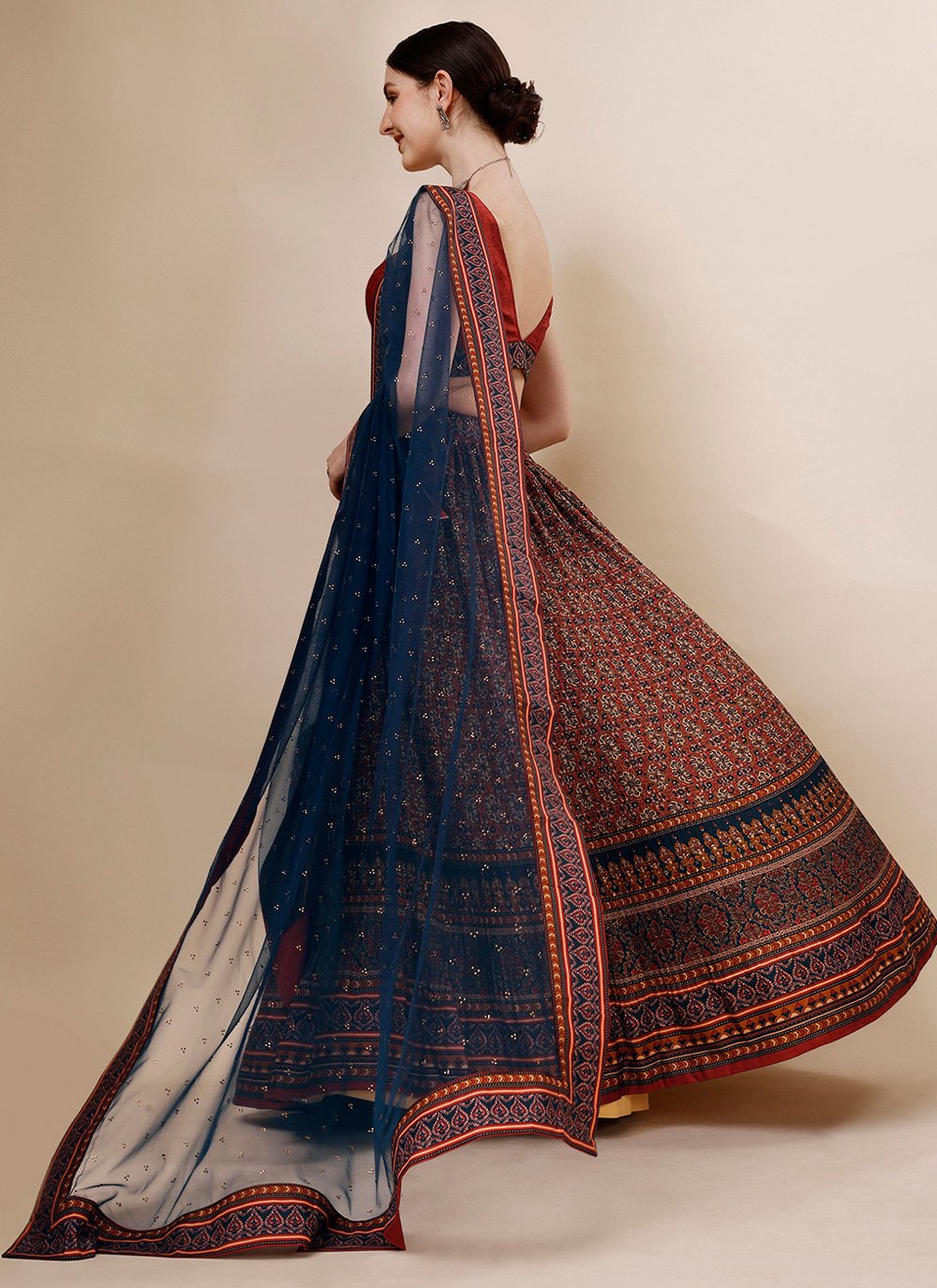 Lehenga Choli Tussar Silk Multi Colour Print Lehenga Choli