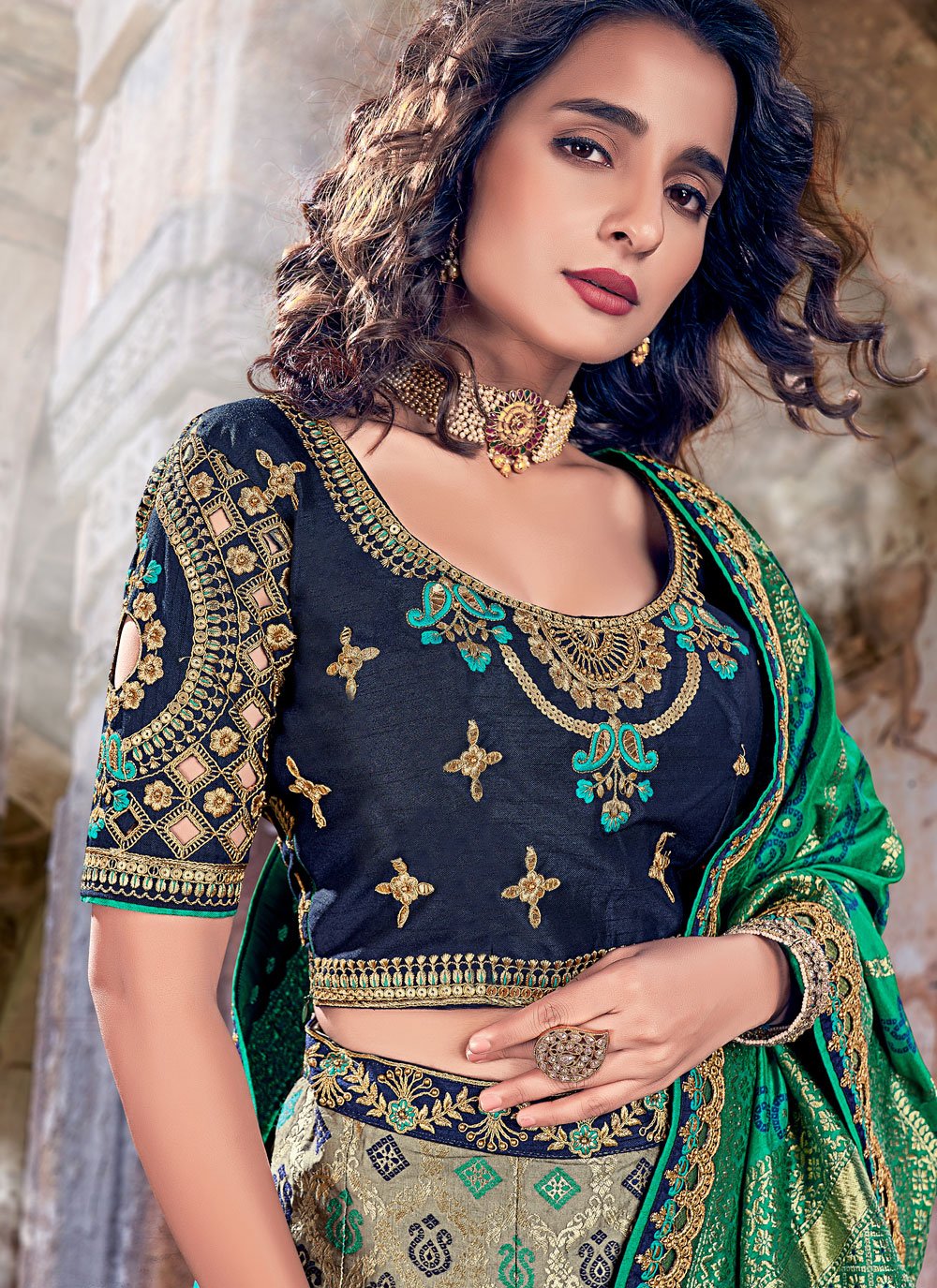 Lehenga Choli Banarasi Silk Multi Colour Embroidered Lehenga Choli