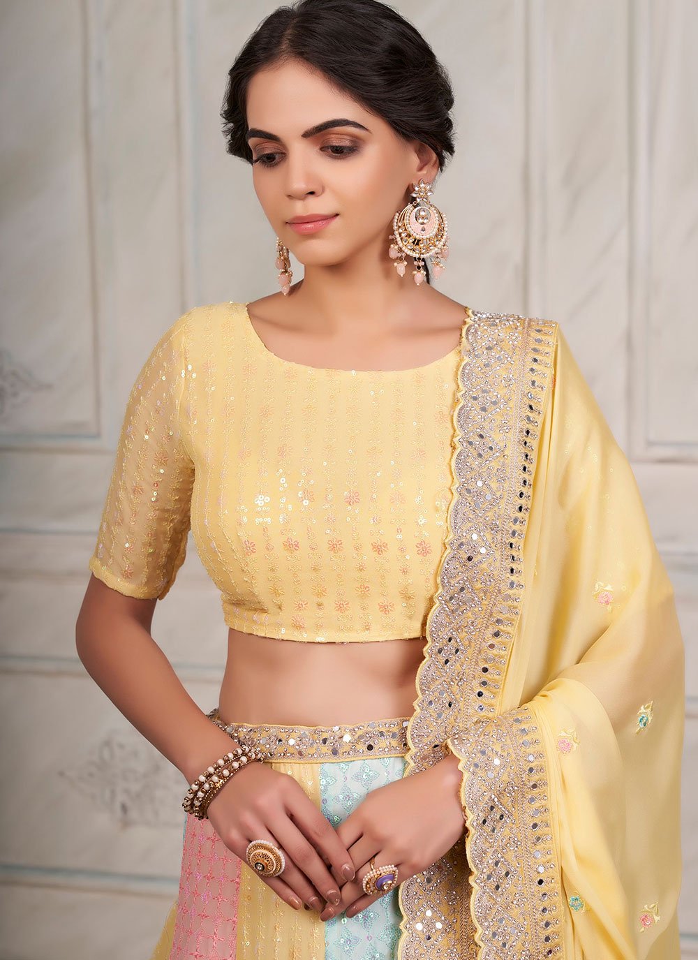 Lehenga Choli Georgette Multi Colour Dori Work Lehenga Choli