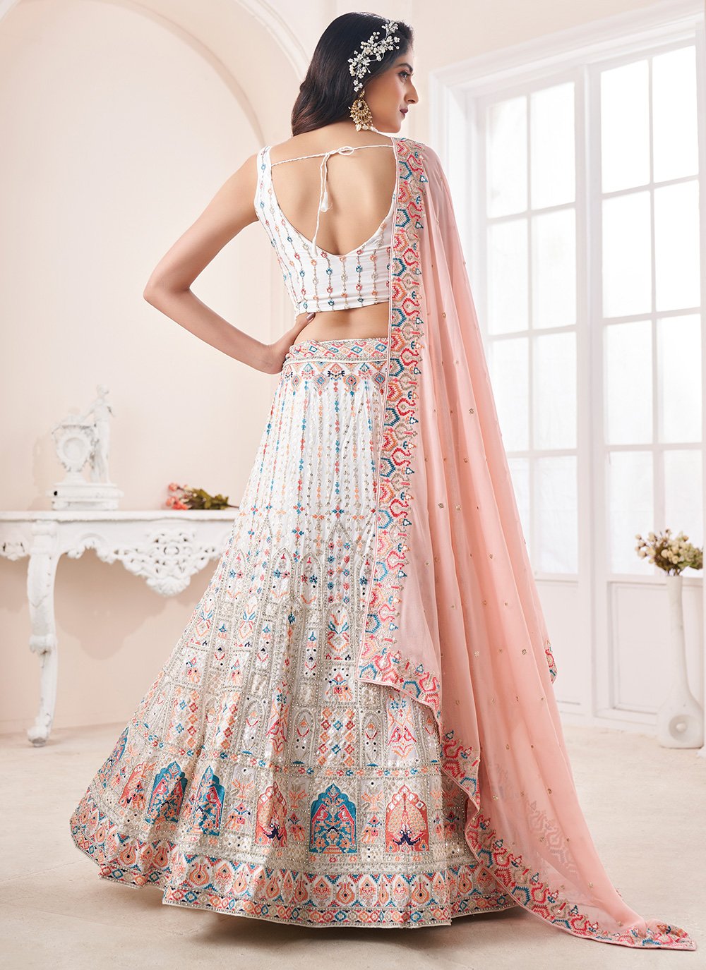 Lehenga Choli Georgette Multi Colour Sequins Lehenga Choli