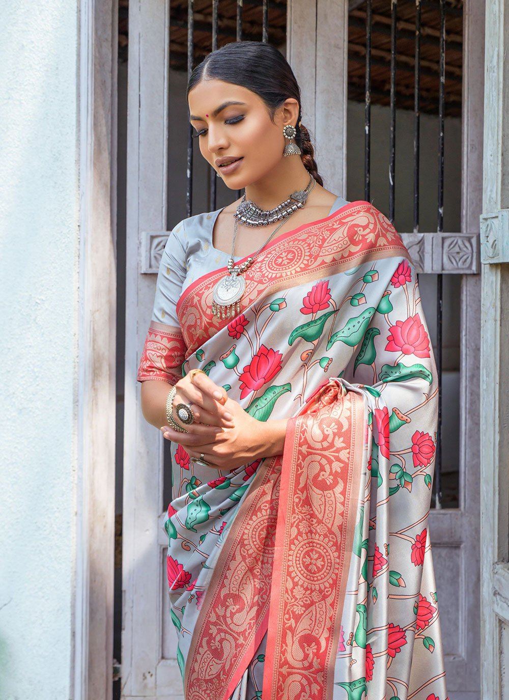 Classic Banarasi Silk Multi Colour Patch Border Saree