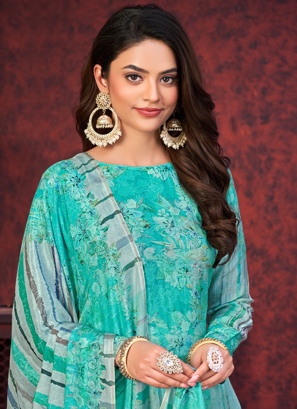 Salwar Suit Muslin Sea Green Digital Print Salwar Kameez