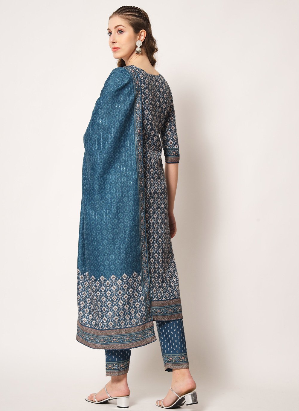 Salwar Suit Muslin Teal Embroidered Salwar Kameez