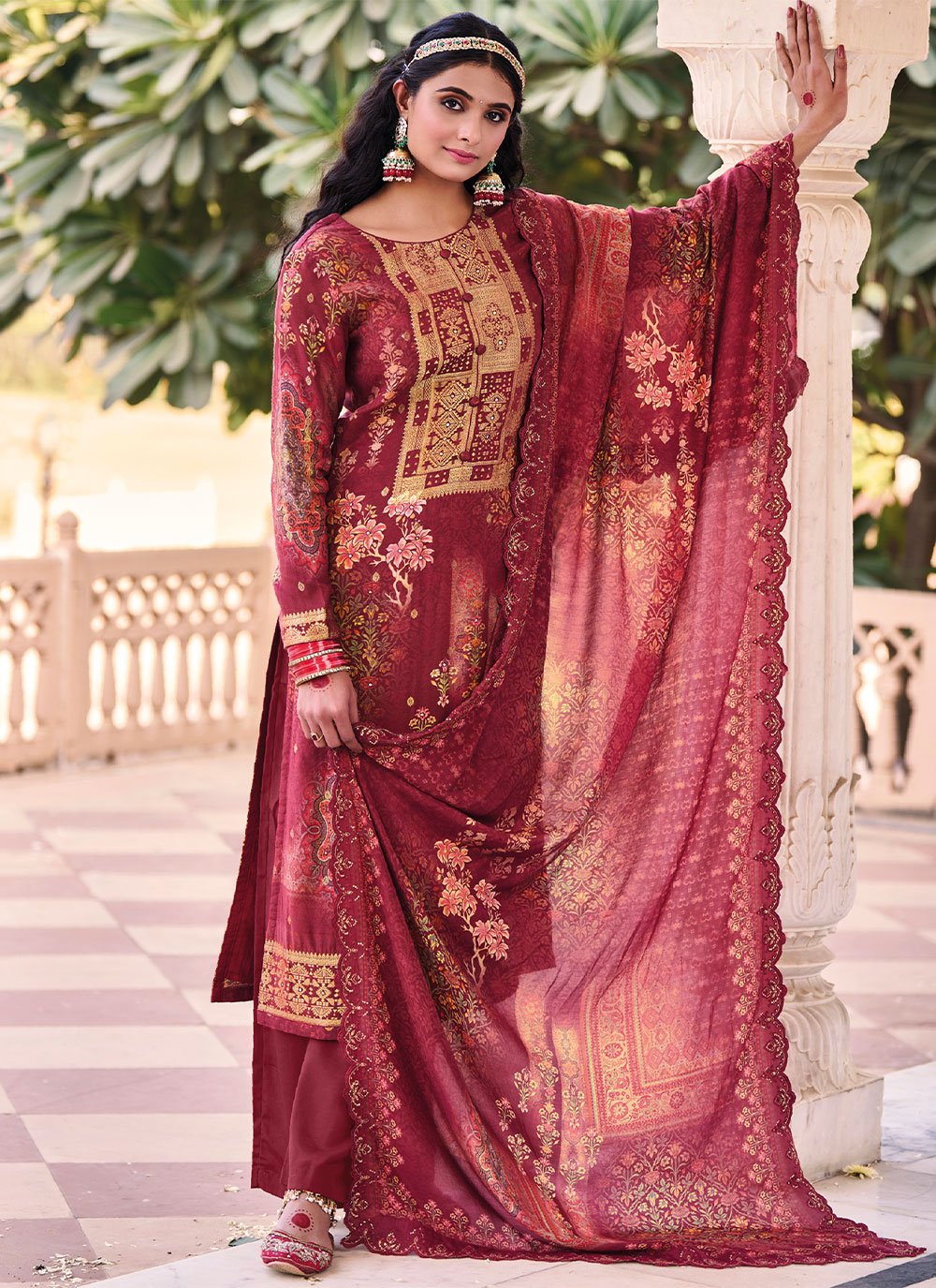 Trendy Suit Muslin Maroon Digital Print Salwar Kameez