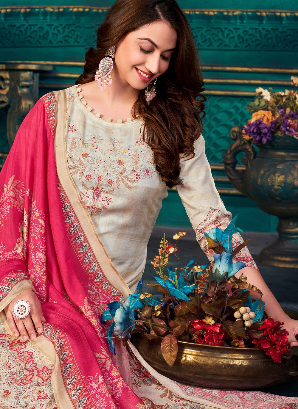 Salwar Suit Muslin Off White Digital Print Salwar Kameez