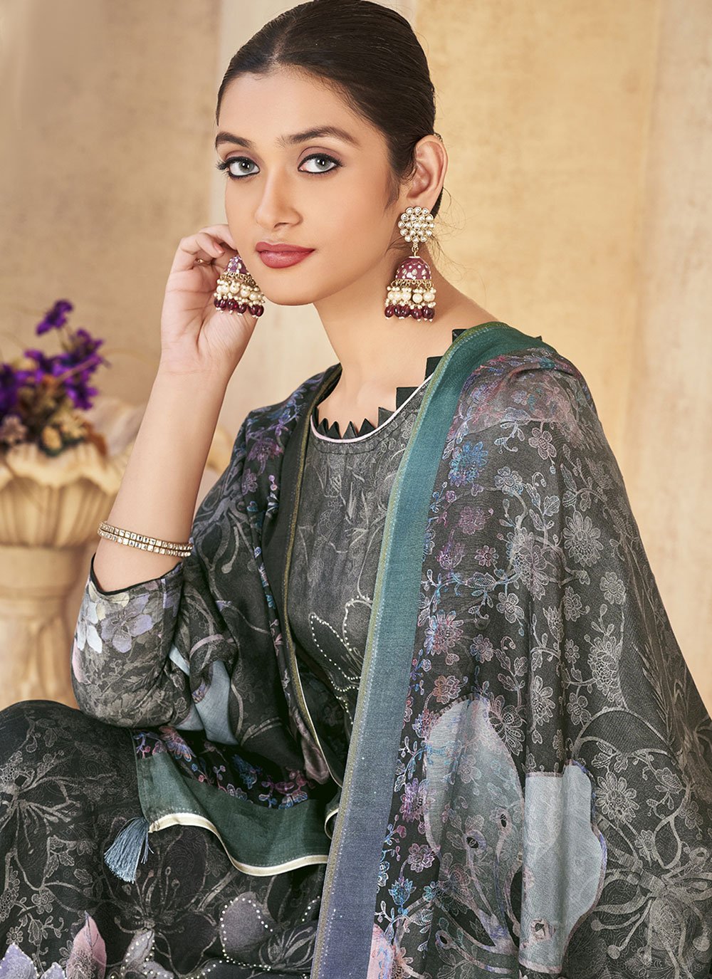 Straight Salwar Suit Muslin Multi Colour Digital Print Salwar Kameez