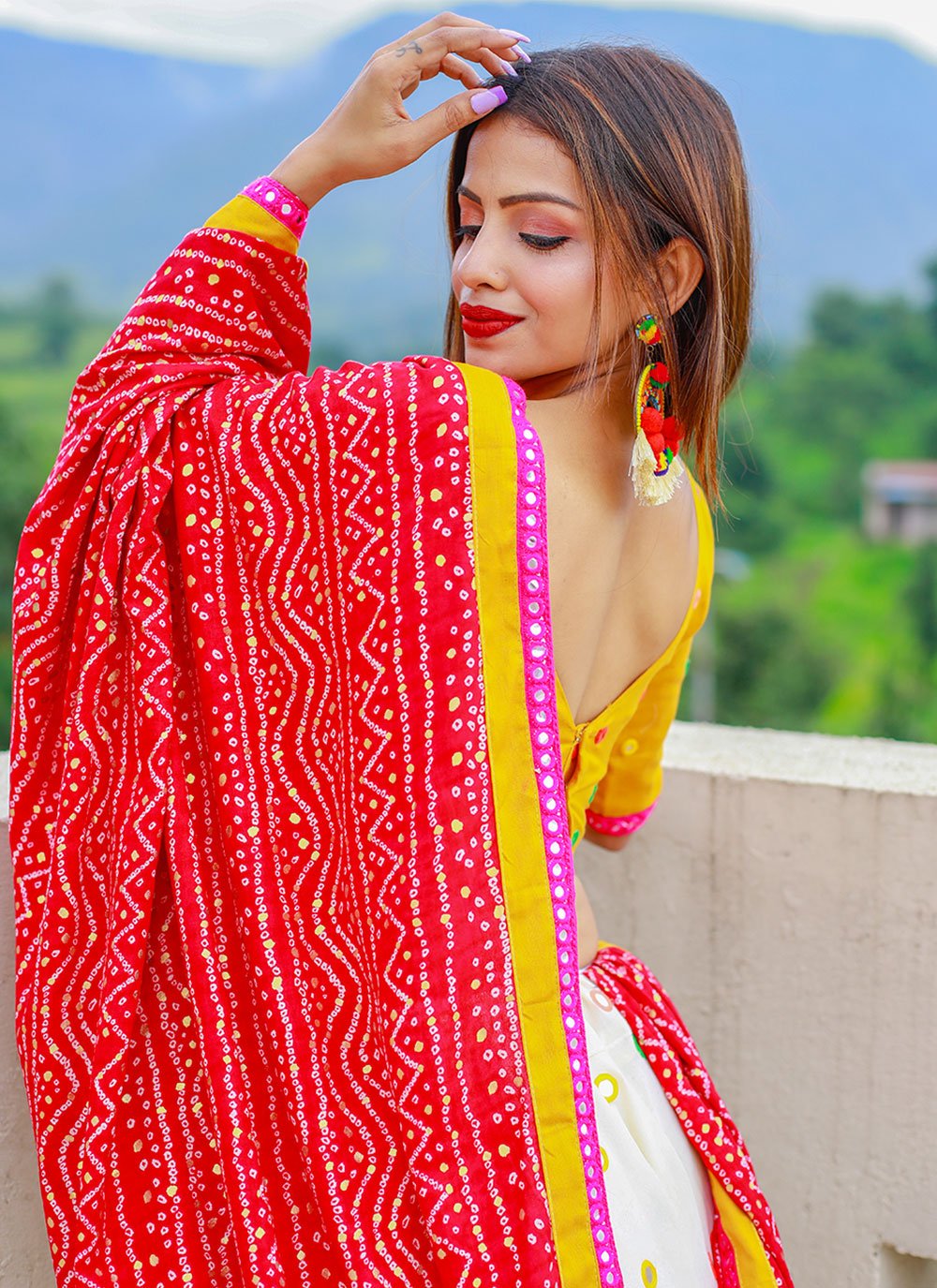 A Line Lehenga Cotton Mustard White Lace Lehenga Choli