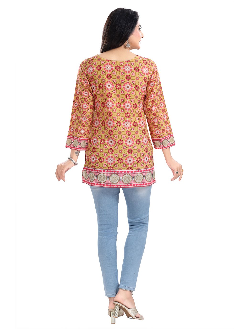 Casual Kurti Faux Crepe Mustard Digital Print Kurtis