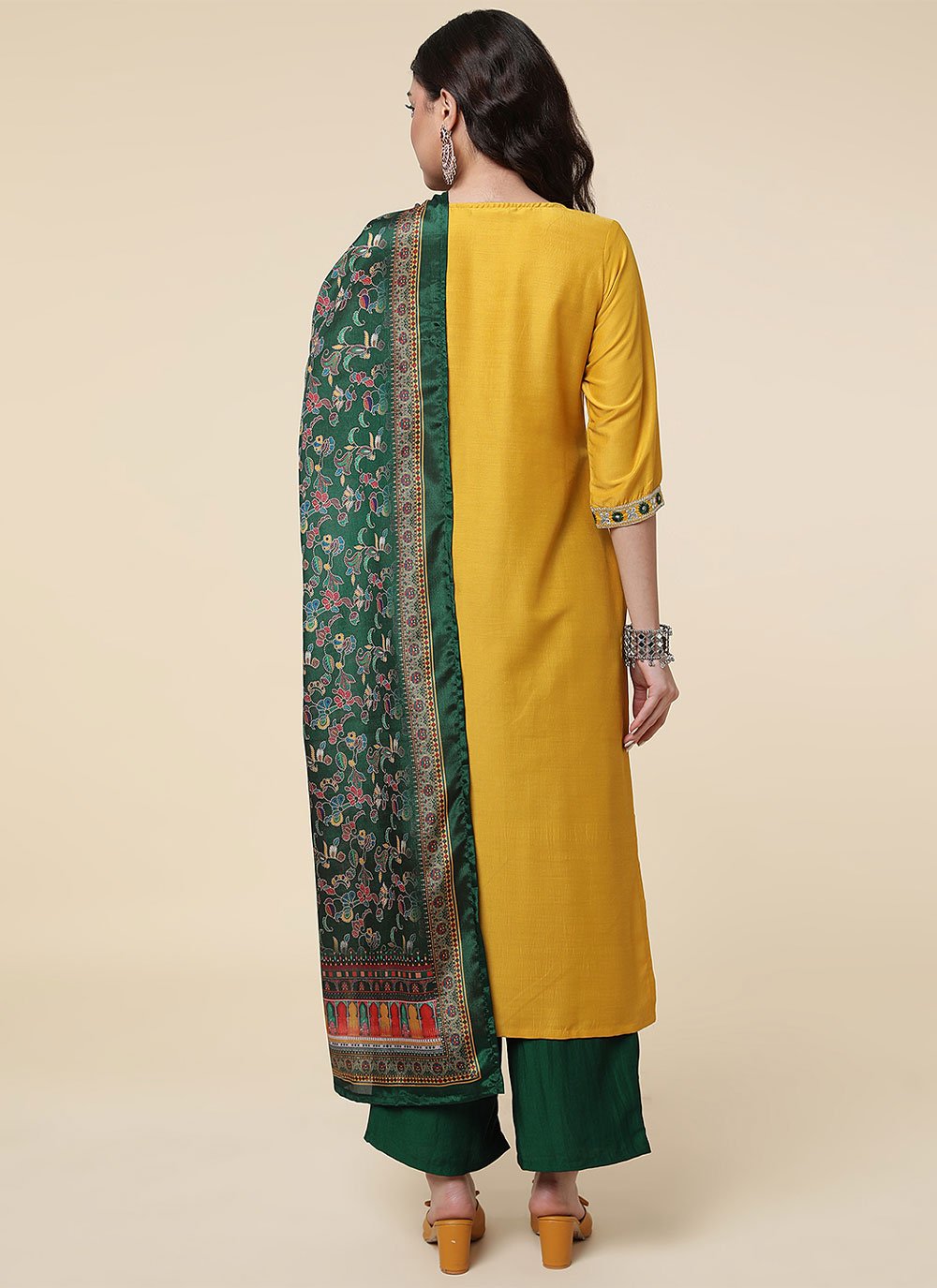 Salwar Suit Chinon Mustard Embroidered Salwar Kameez