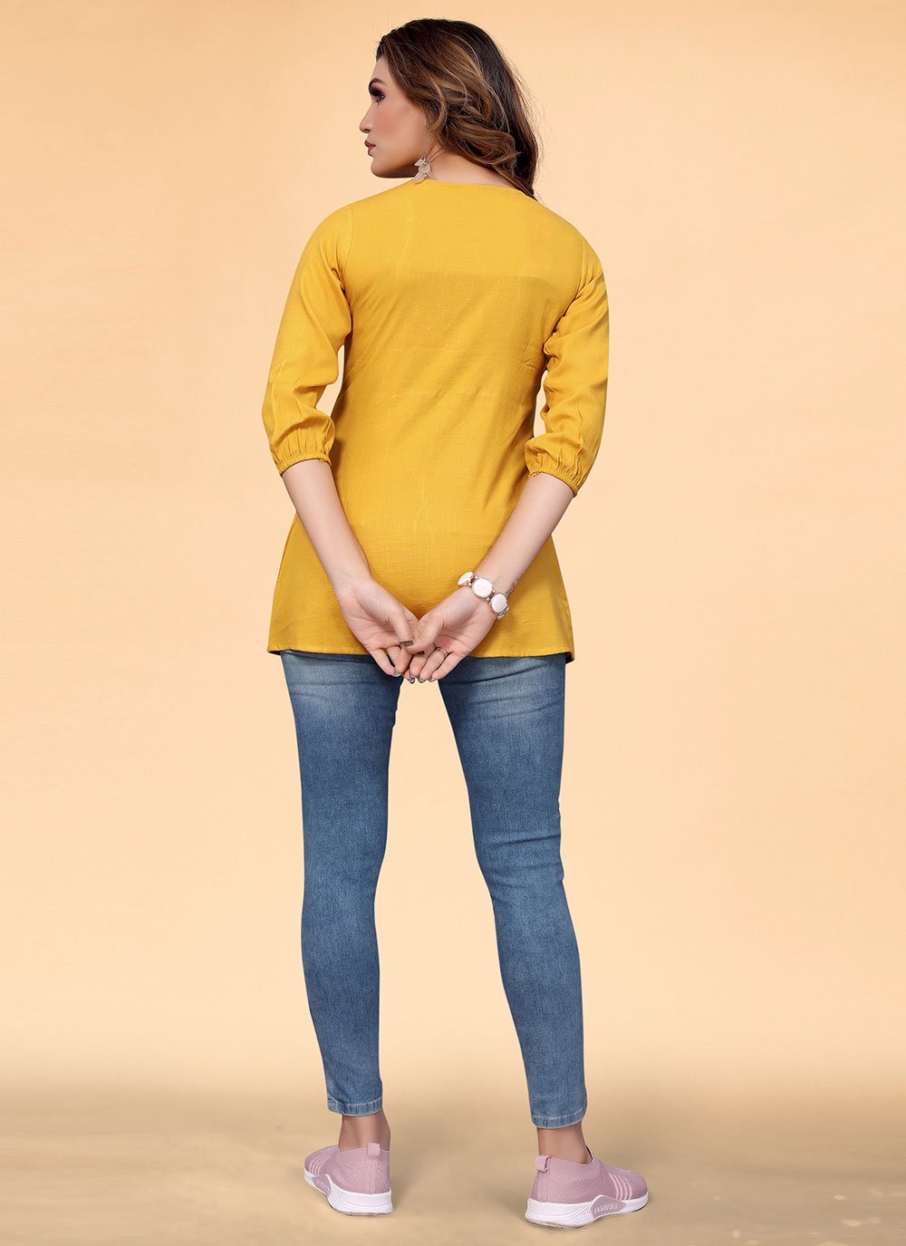 Designer Kurti Rayon Mustard Embroidered Kurtis