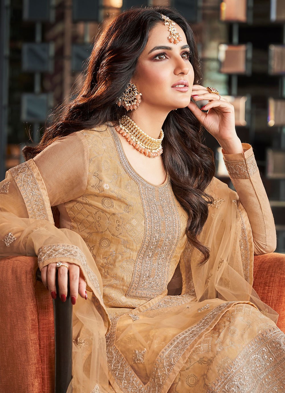 Pant Style Suit Jacquard Viscose Mustard Embroidered Salwar Kameez