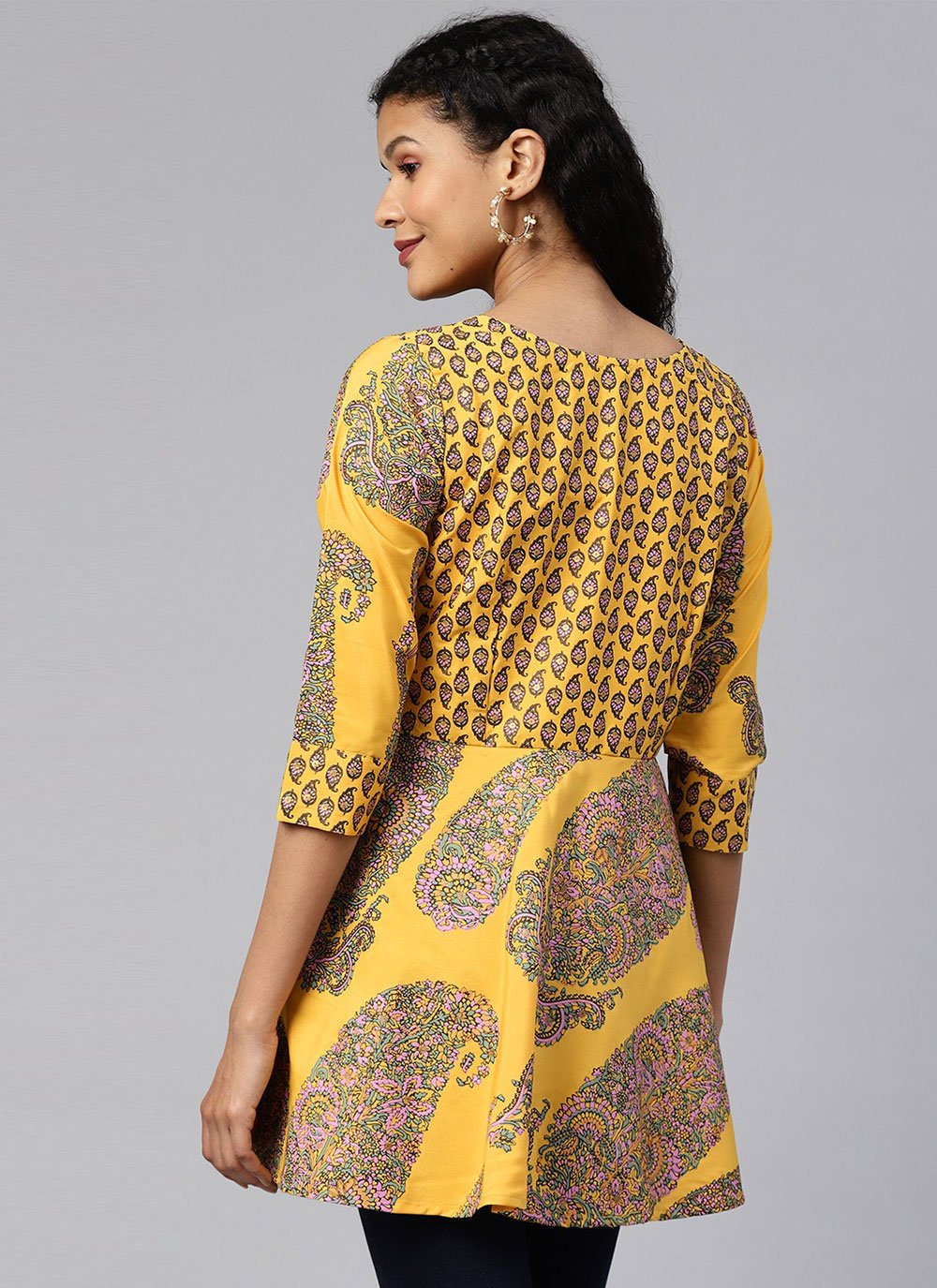 Casual Kurti Faux Crepe Mustard Print Kurtis