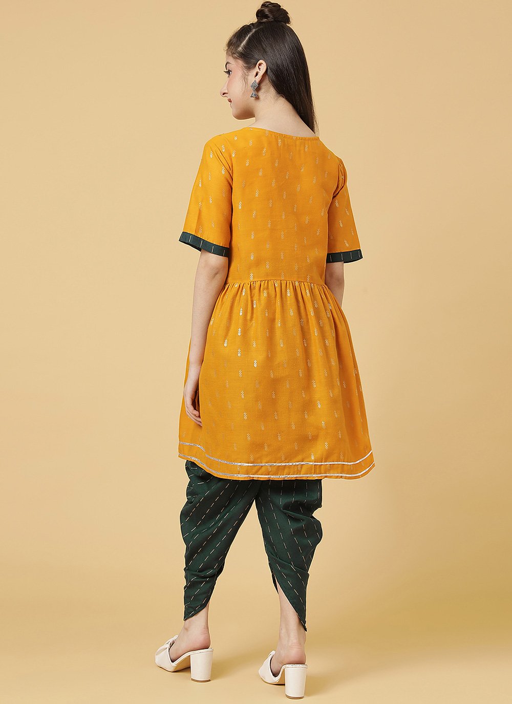 Casual Kurti Cotton Mustard Foil Print Kids