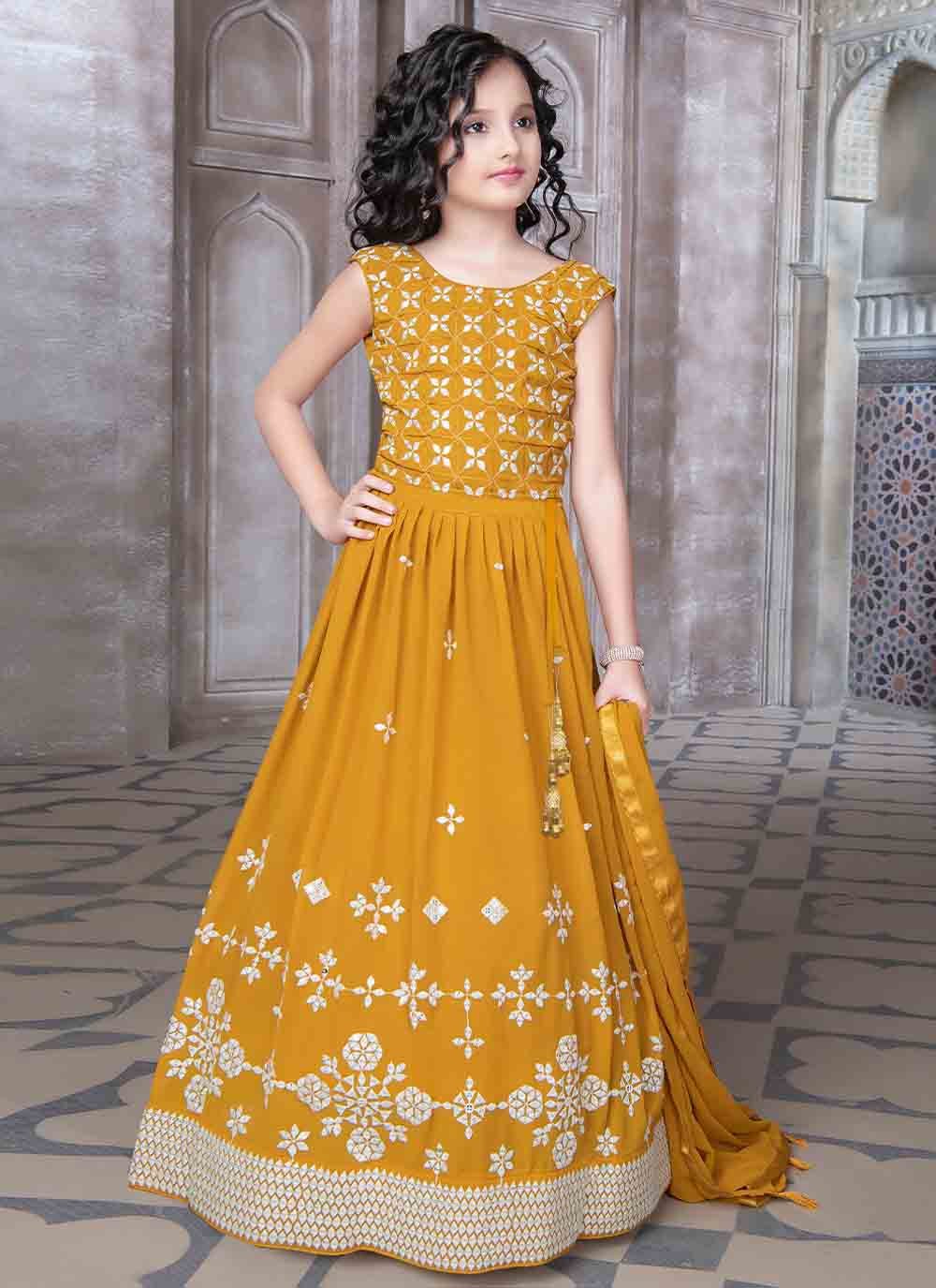 Lehenga Choli Georgette Mustard Embroidered Kids