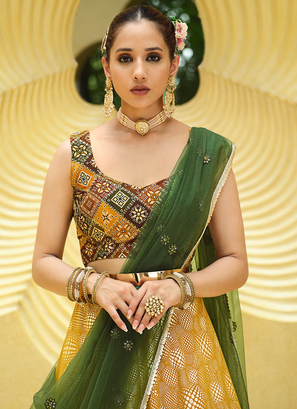 Readymade Lehenga Choli Georgette Mustard Embroidered Lehenga Choli