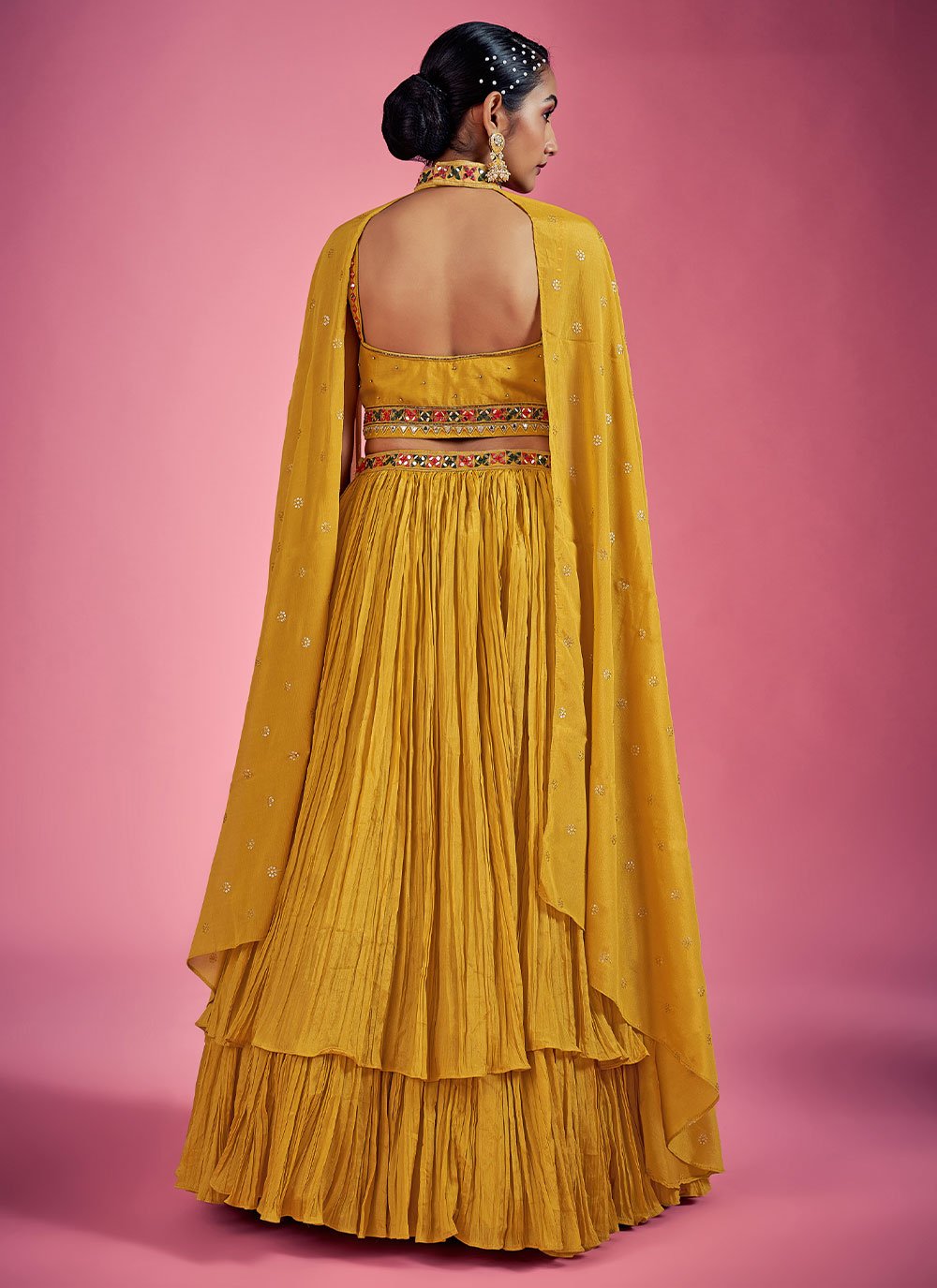 Lehenga Choli Chinon Mustard Cut Dana Lehenga Choli