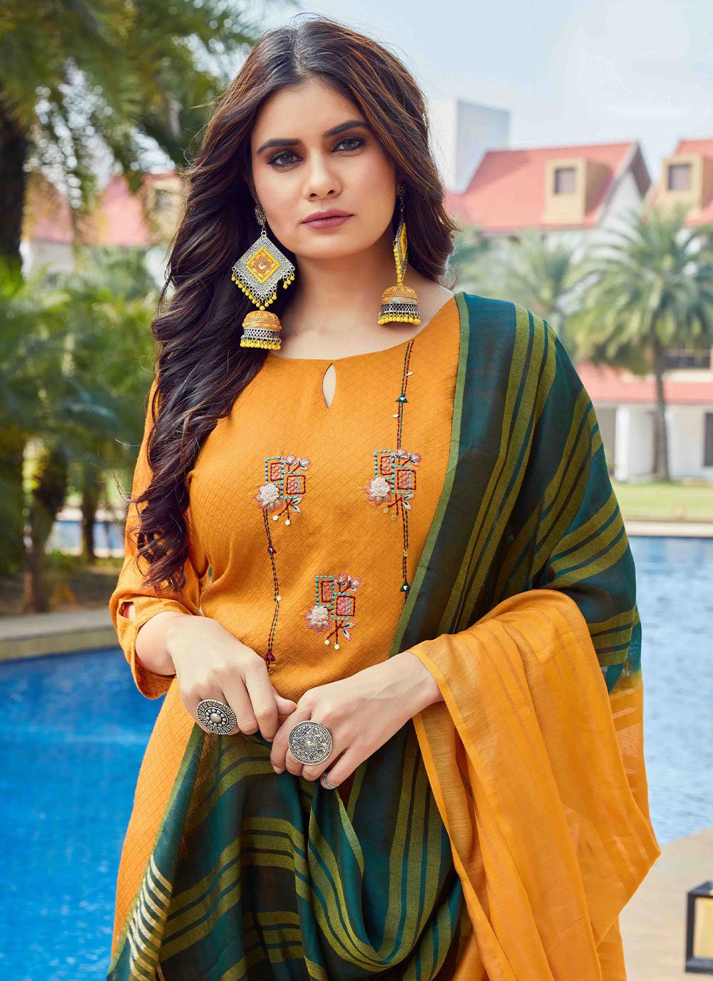 Salwar Suit Viscose Mustard Embroidered Salwar Kameez
