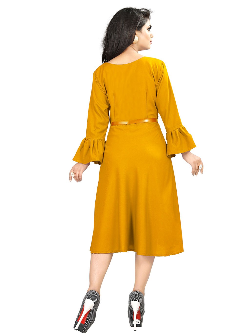 Party Wear Kurti Rayon Mustard Plain Kurtis