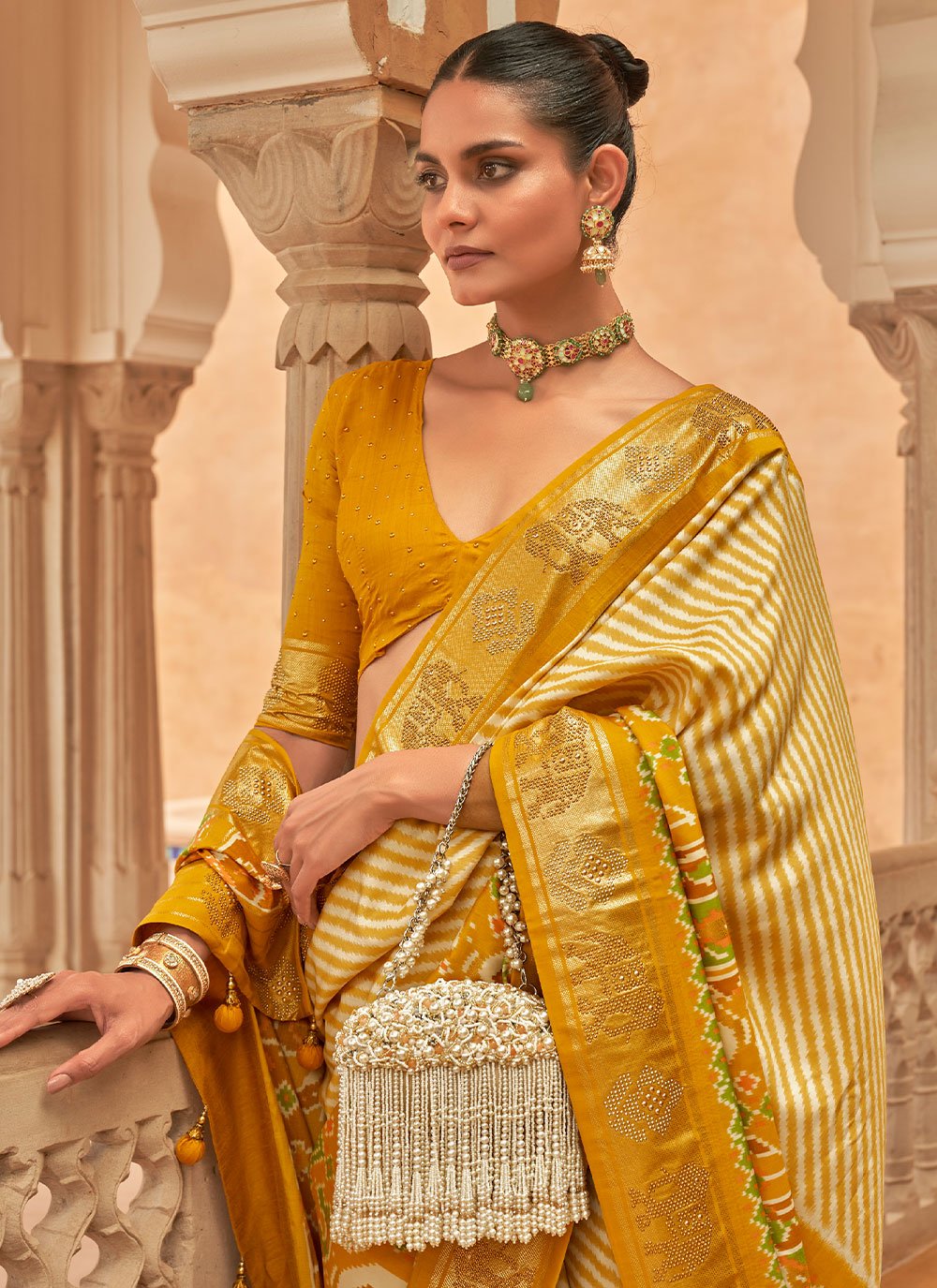 Classic Patola Silk Mustard Weaving Saree