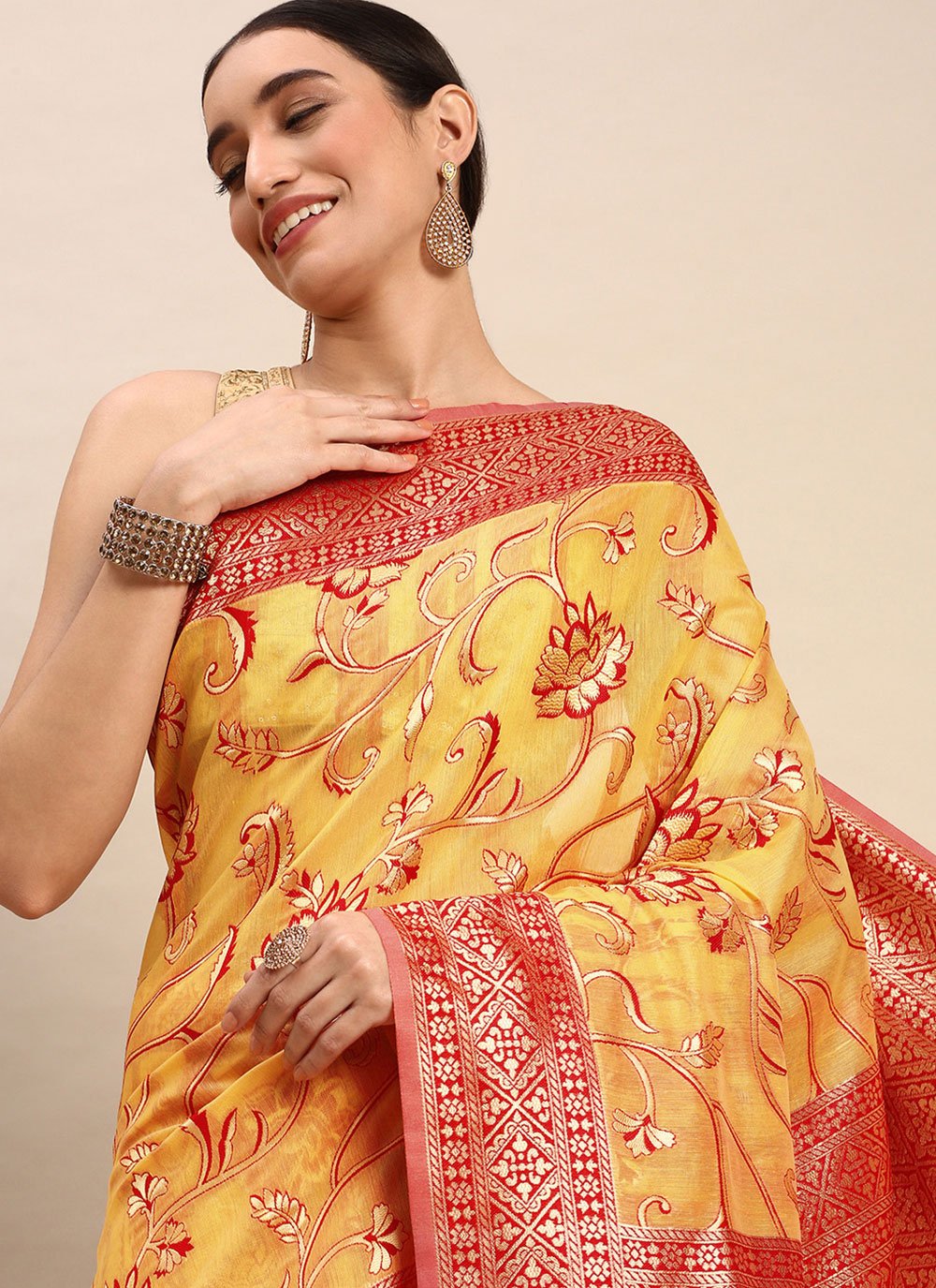 Classic Soft Cotton Mustard Weaving Saree