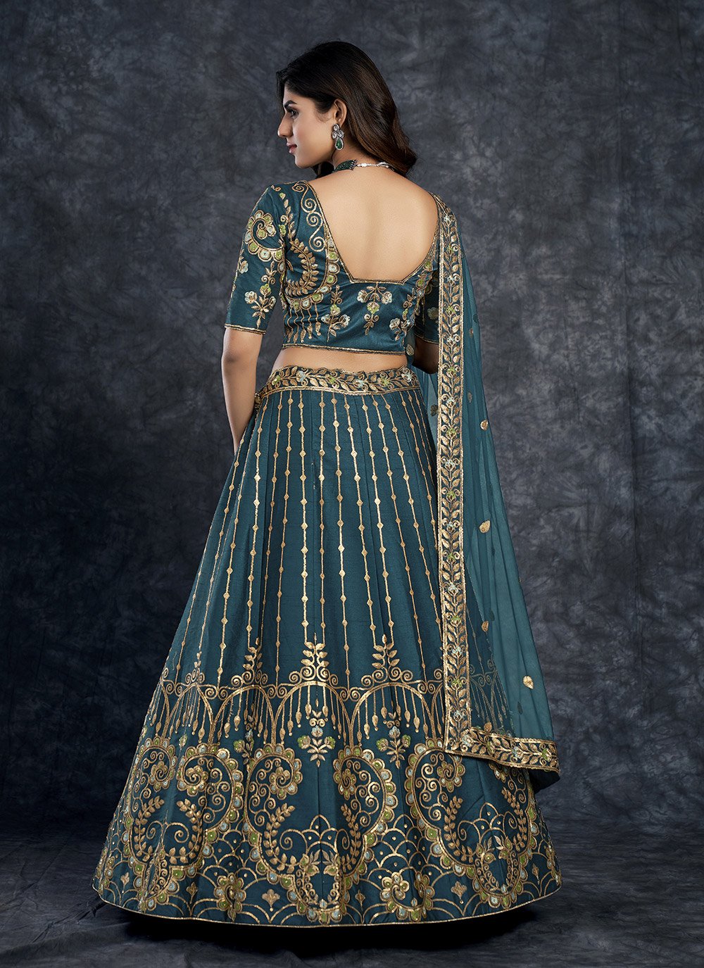 A Line Lehenga Silk Blue Dimond Lehenga Choli
