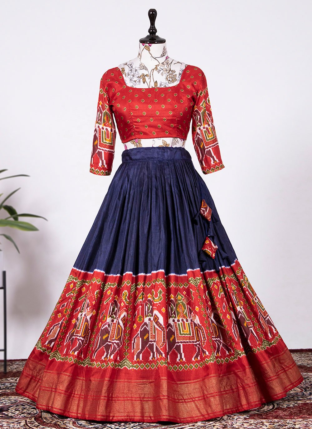 Lehenga Choli Pure Dola Silk Blue Red Foil Print Lehenga Choli