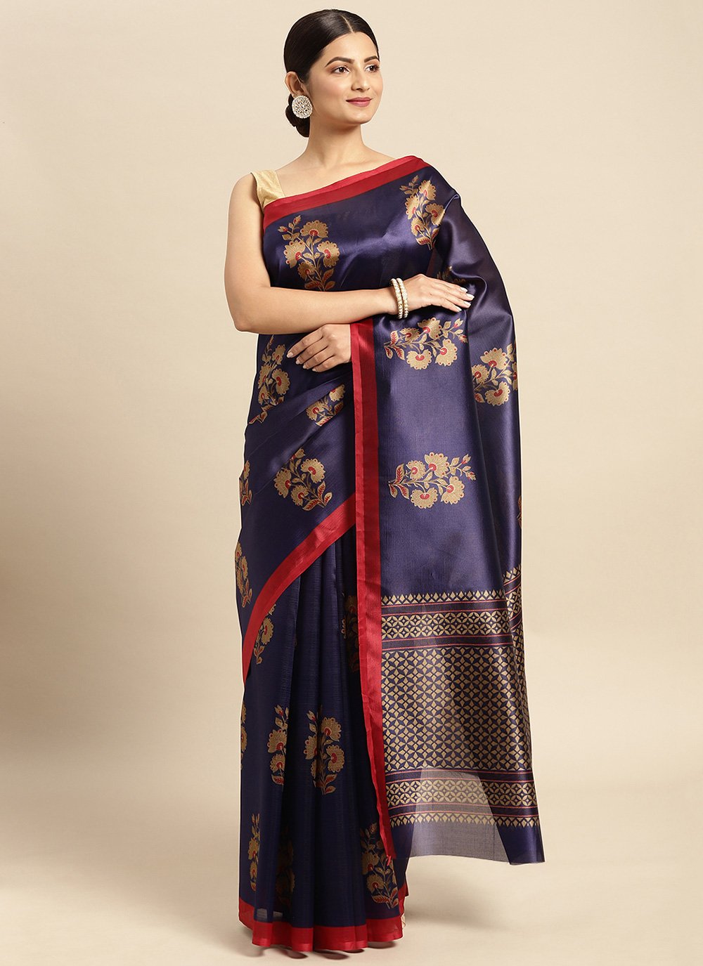 Casual Art Silk Blue Print Saree
