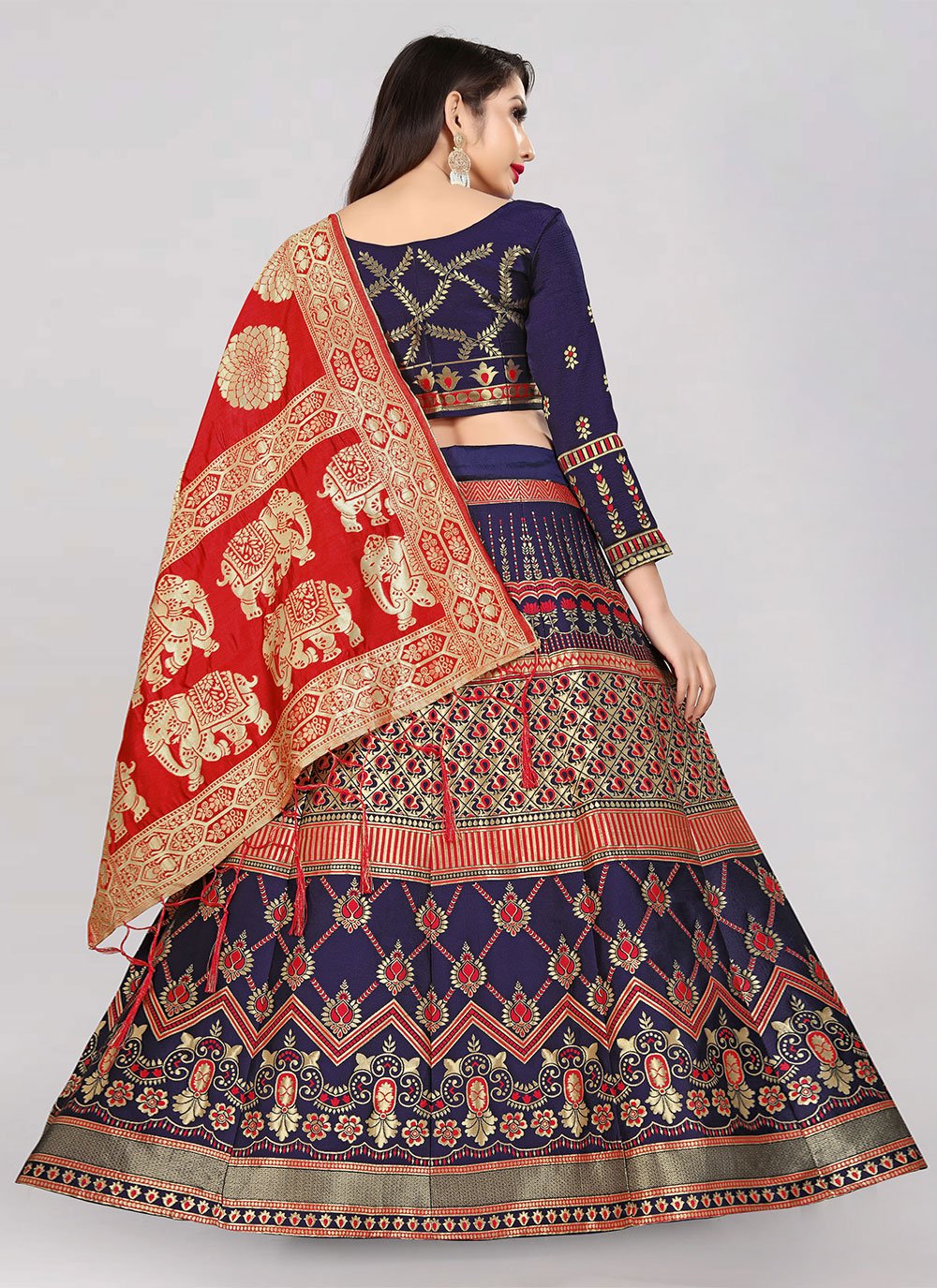 Lehenga Choli Banarasi Silk Blue Jacquard Work Lehenga Choli