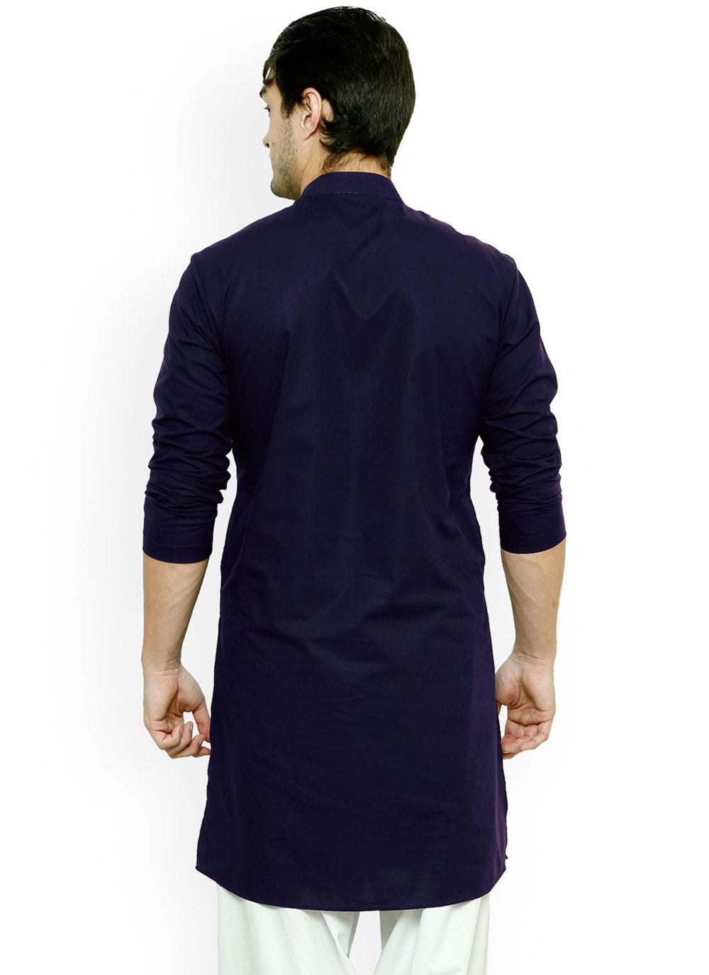 Kurta Pyjama Blended Cotton Blue Buttons Mens