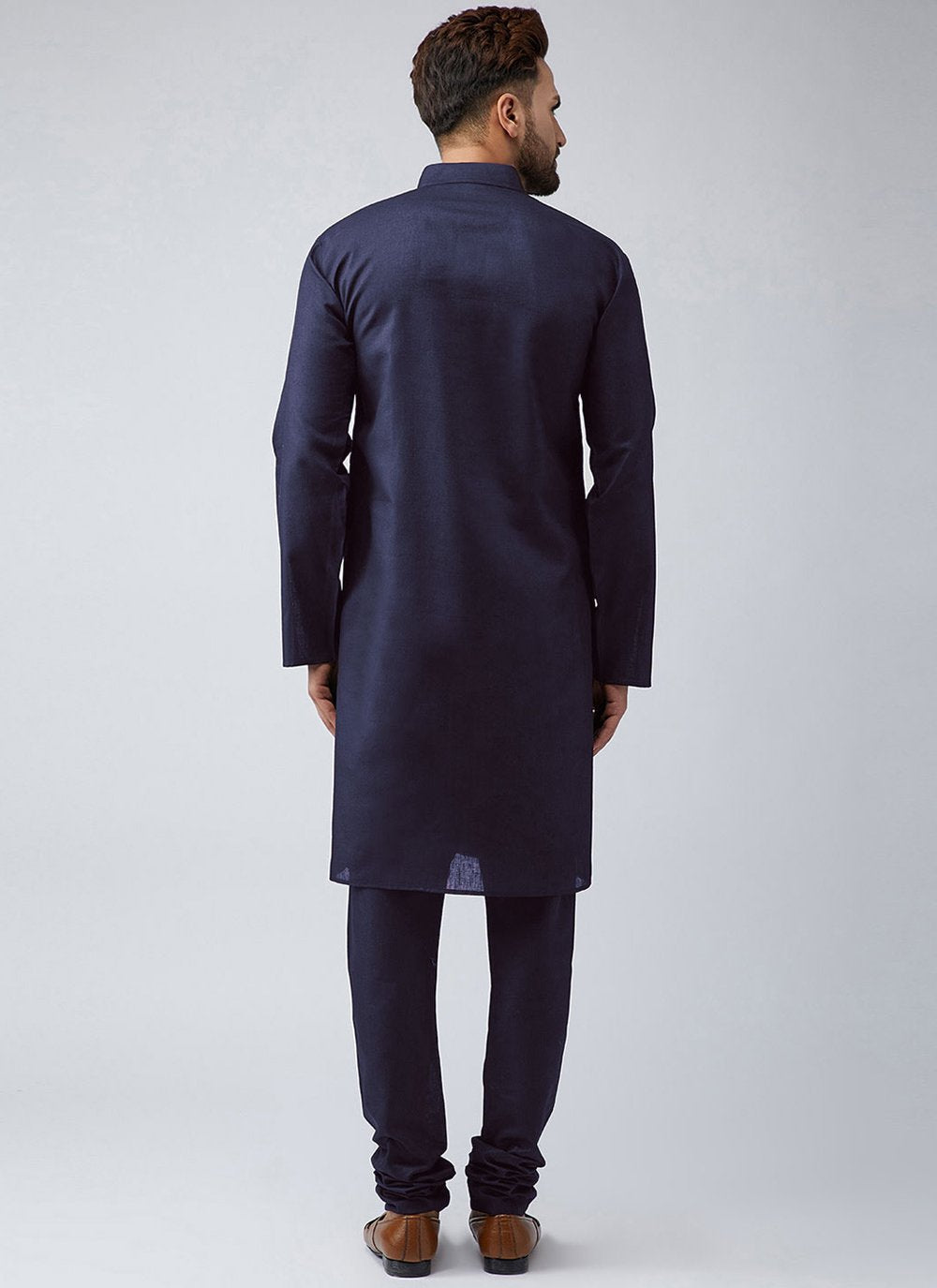 Kurta Blended Cotton Blue Plain Mens