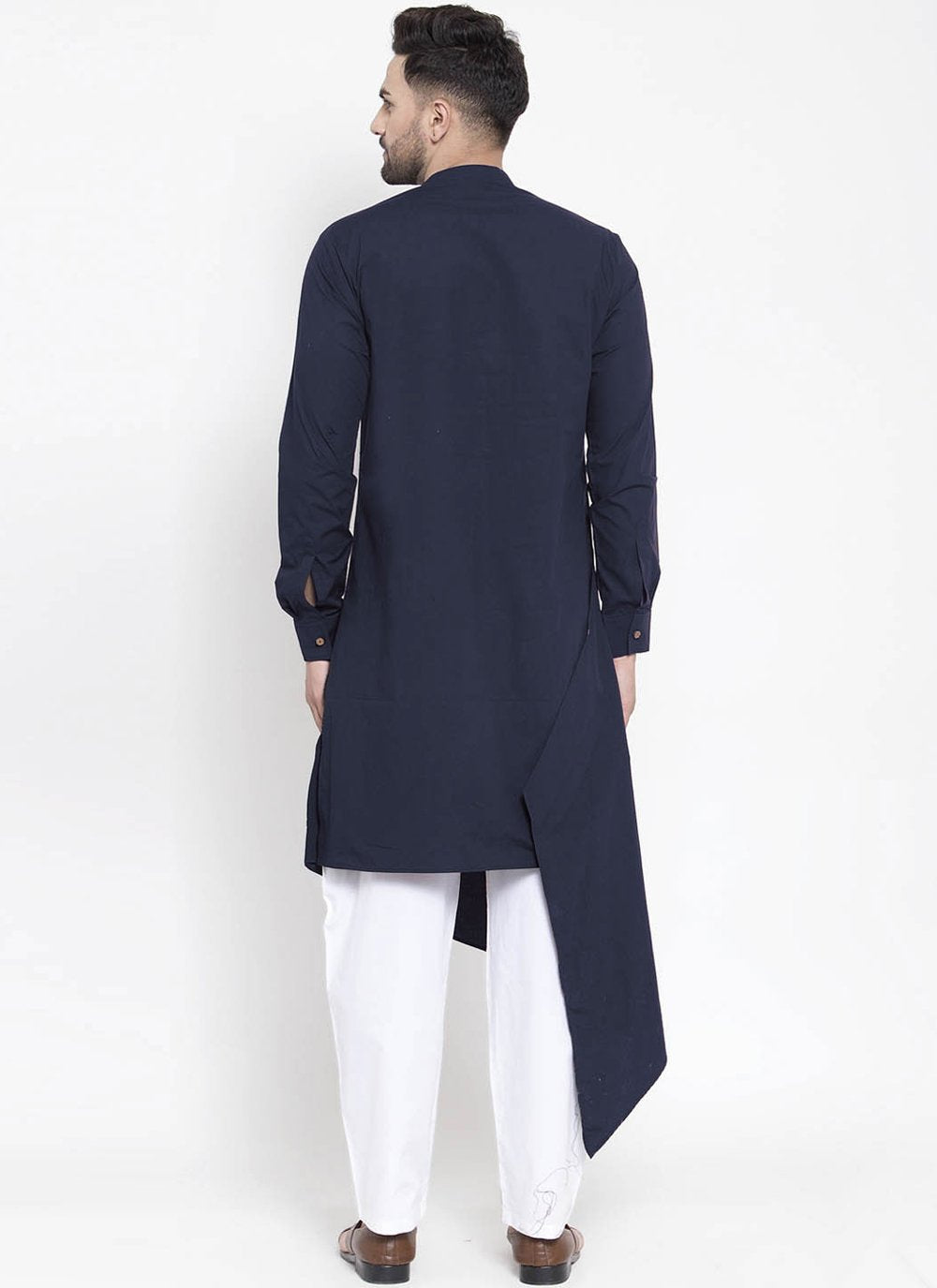 Kurta Blended Cotton Blue Plain Mens