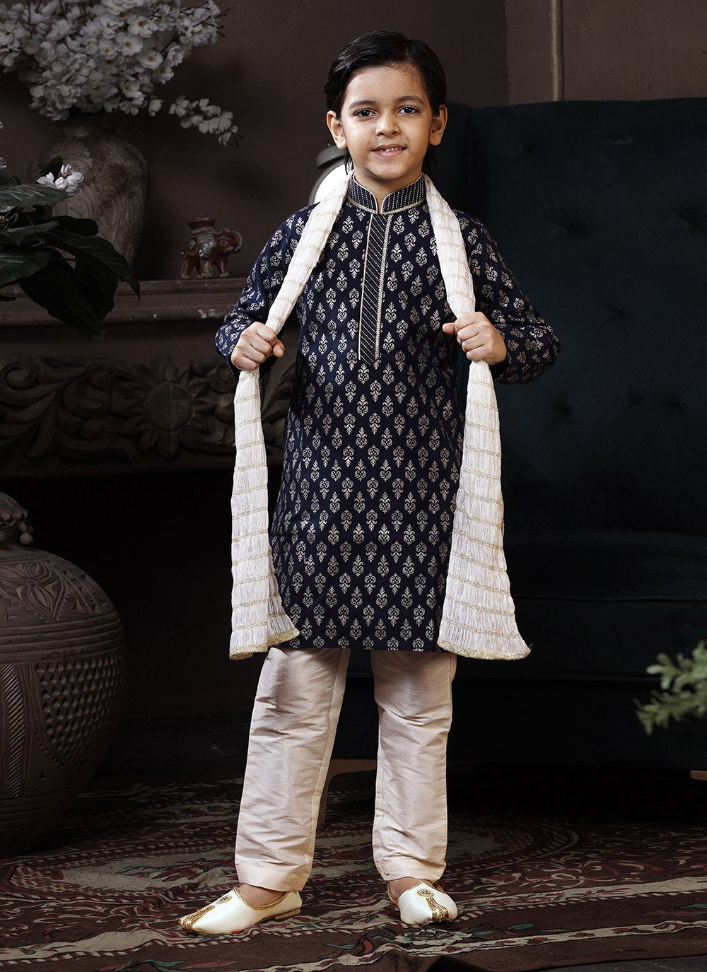 Kurta Pyjama Cotton Blue Print Kids