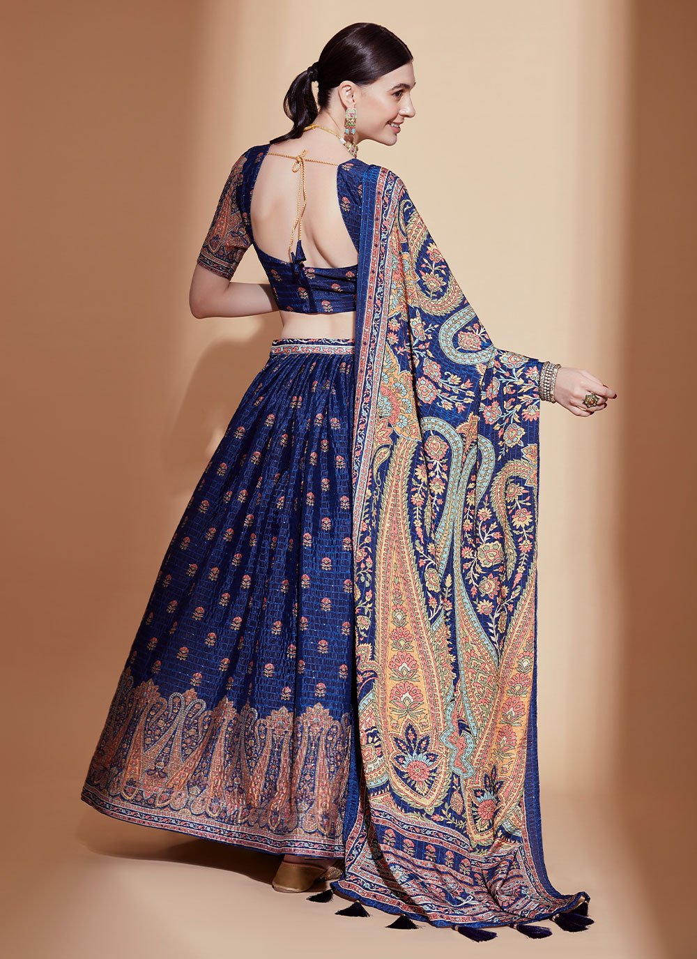 Lehenga Choli Chinon Blue Digital Print Lehenga Choli