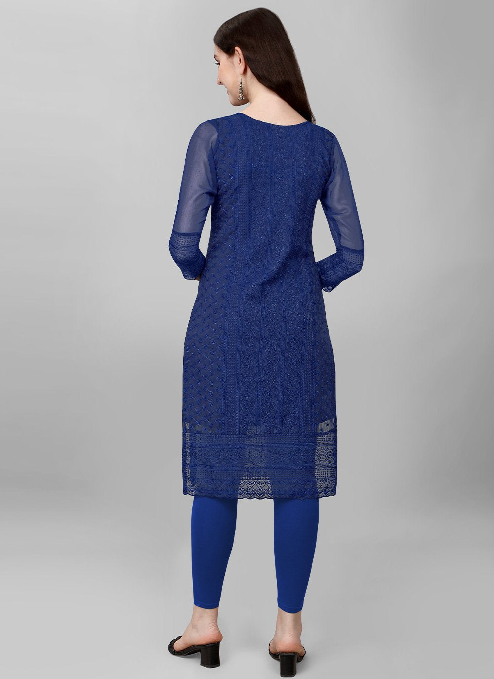 Designer Kurti Faux Georgette Blue Chikankari Work Kurtis
