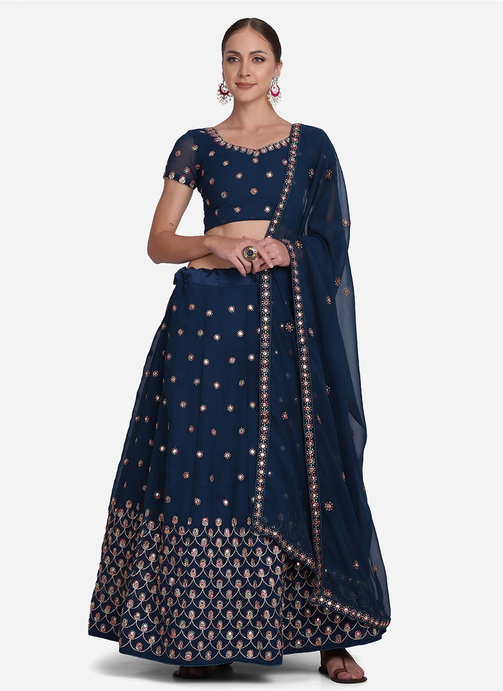 Lehenga Choli Georgette Blue Embroidered Lehenga Choli