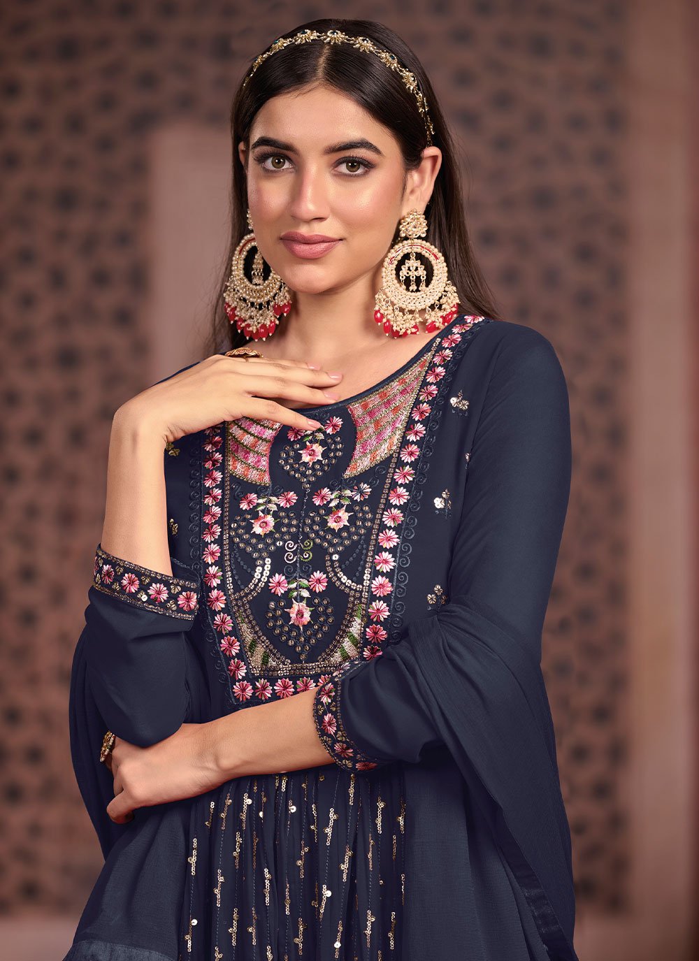 Salwar Suit Georgette Blue Embroidered Salwar Kameez