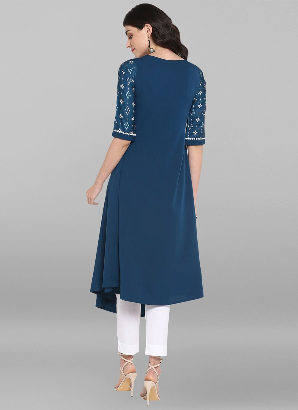 Designer Kurti Faux Crepe Blue Digital Print Kurtis