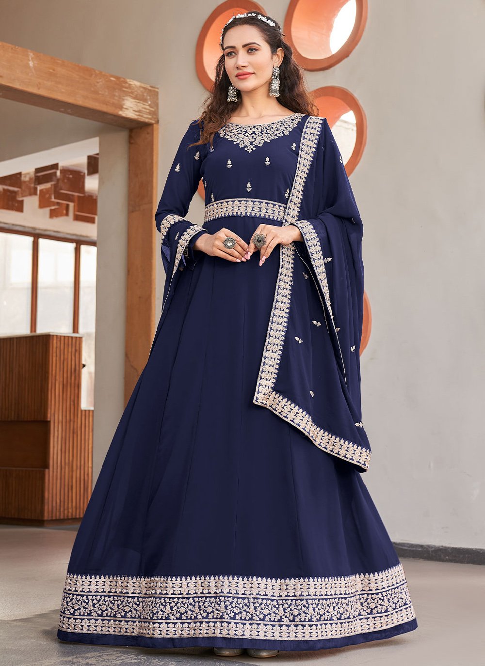 Salwar Suit Faux Georgette Blue Dori Work Salwar Kameez