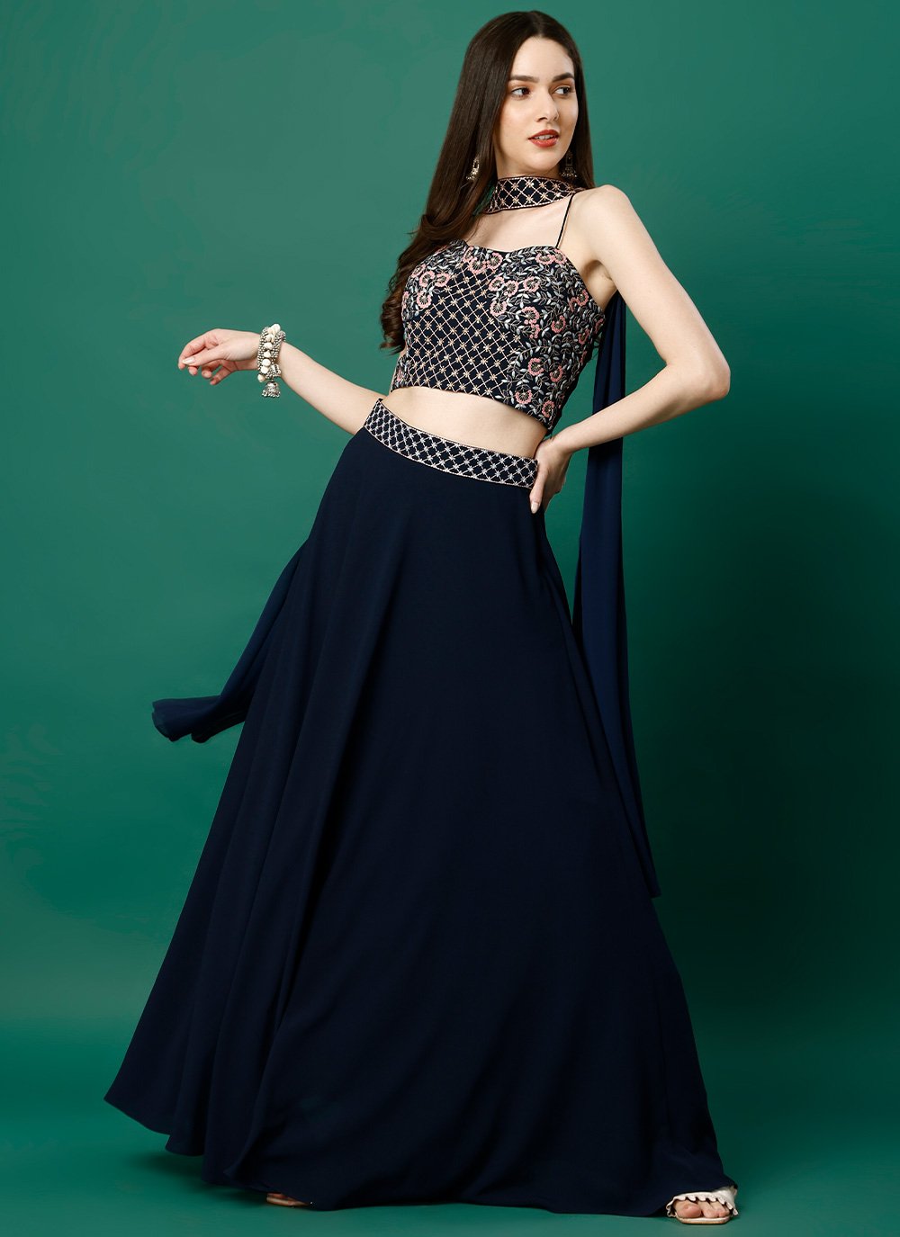 Readymade Lehenga Choli Georgette Blue Embroidered Lehenga Choli