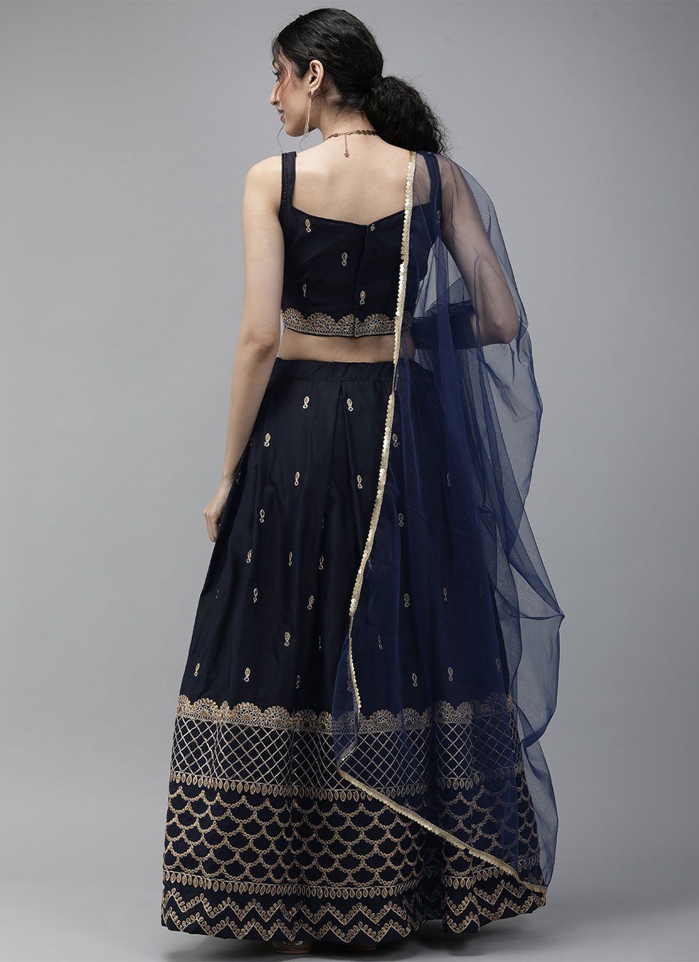 Lehenga Choli Satin Blue Embroidered Lehenga Choli