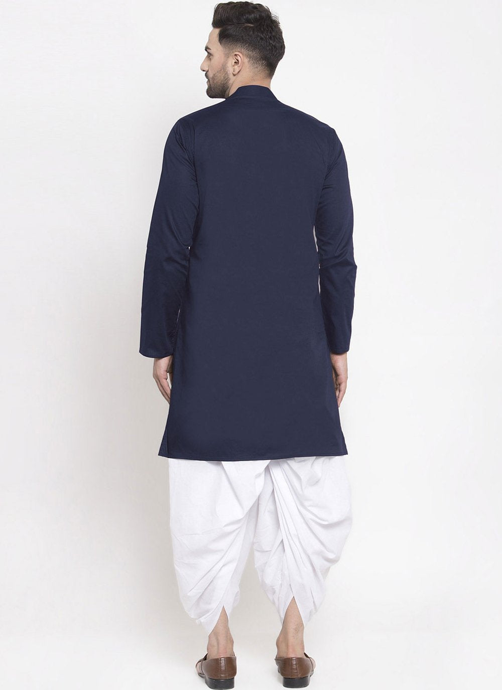 Kurta Blended Cotton Blue Buttons Mens