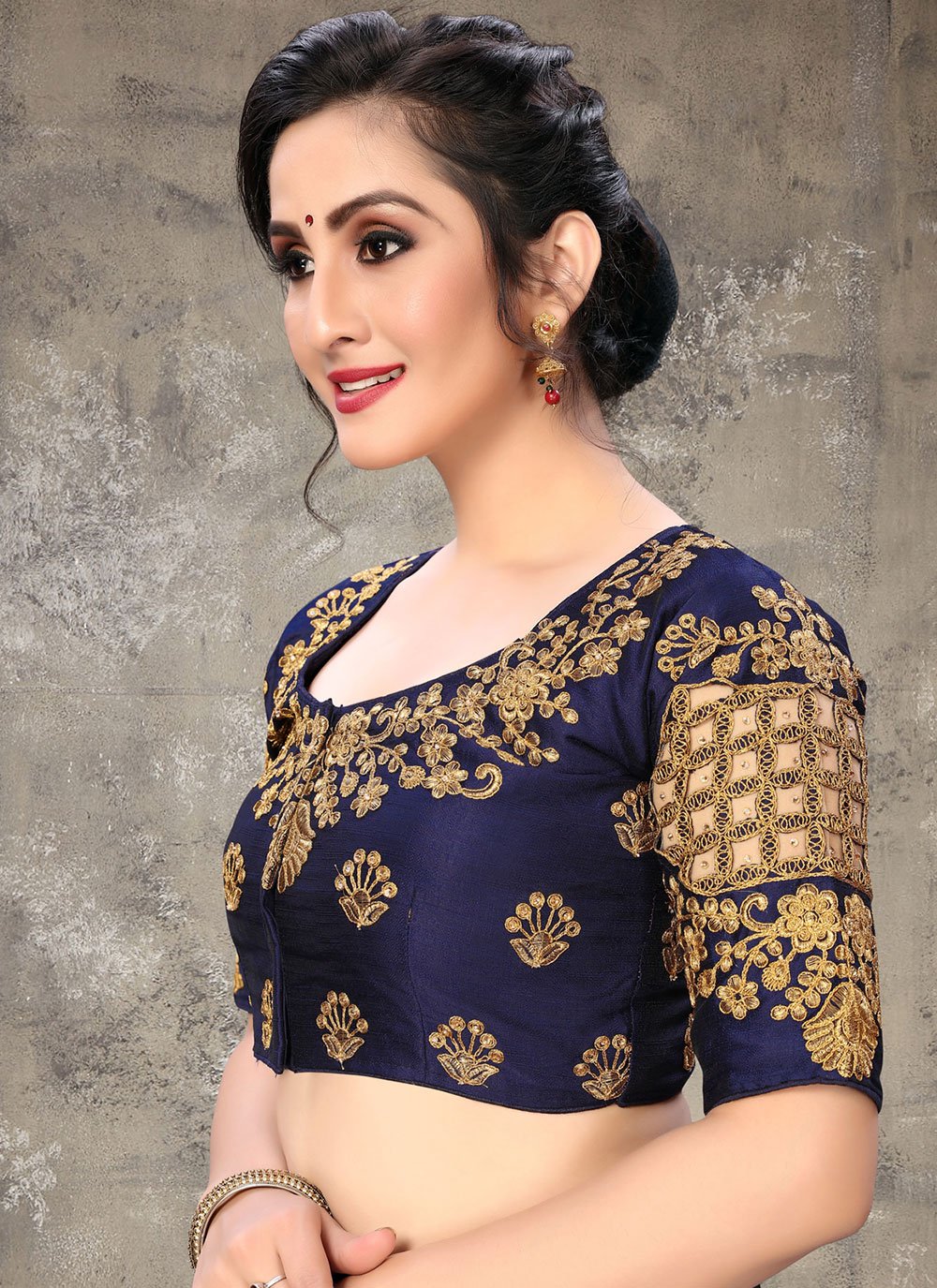 Blouse Silk Blue Embroidered Blouse