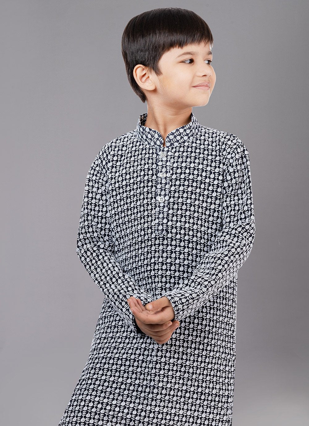 Kurta Pyjama Georgette Blue Embroidered Kids